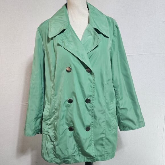 DENNIS Jackets & Blazers - Dennis‎ By Dennis Brasso Soft Green Satin Look Spring/Rain Lined Coat, Size Med.